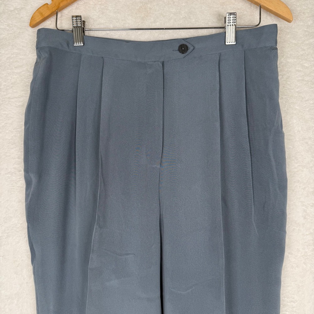 Travis Ayers Trousers Womens 14 Blue Silk Pleated Vintage High Waist Tapered Leg - Picture 3 of 8